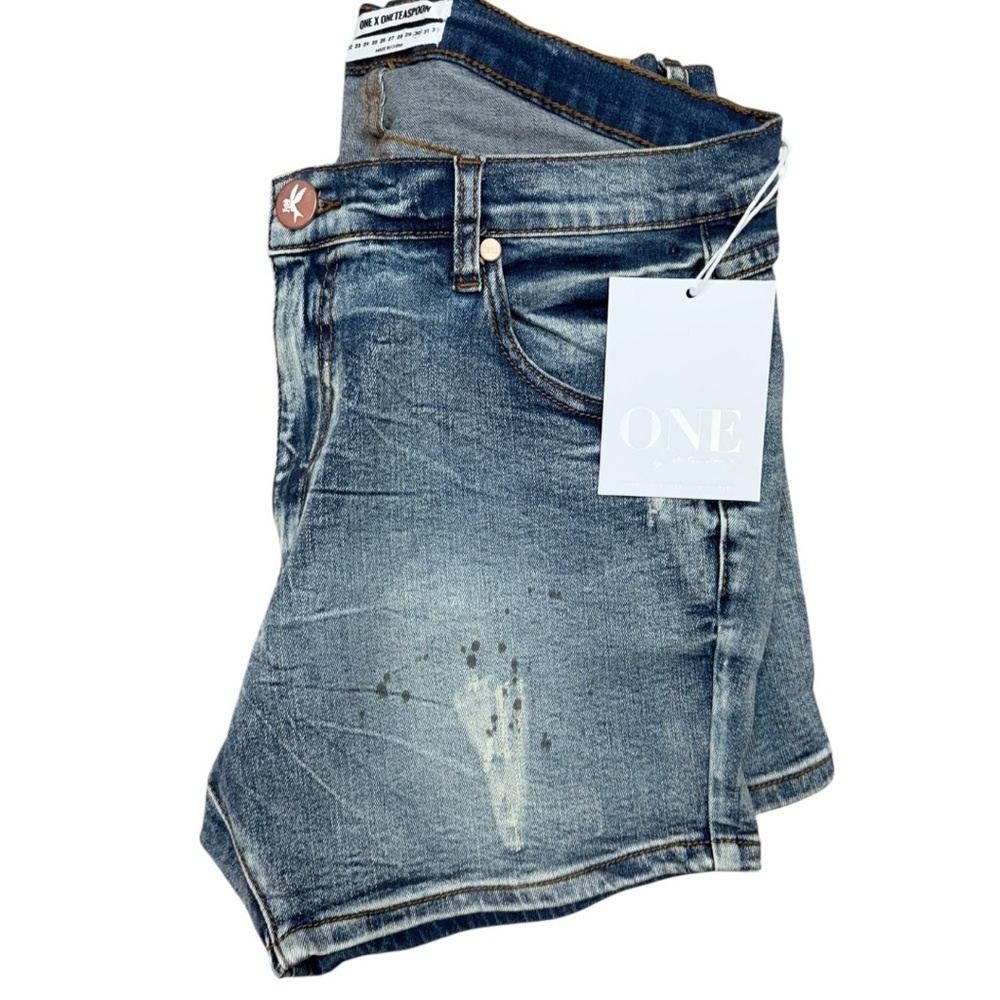 One Teaspoon Blue Blonde Hustler Shorts, Size 30 Paint Splatter Slouchy Shorts - Picture 7 of 9